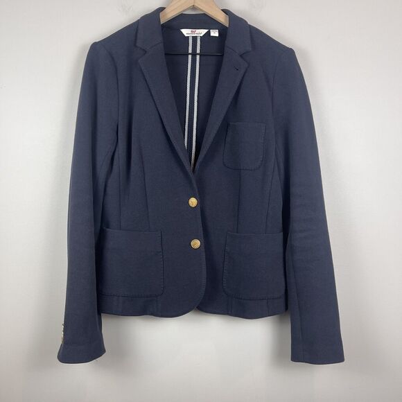 Vineyard Vines Women Knit Blazer Sz 8 Navy Blue Nautical Preppy Varsity Academia - Picture 1 of 10